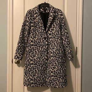 Rachel Zoe, white and black leopard faux wool coat.